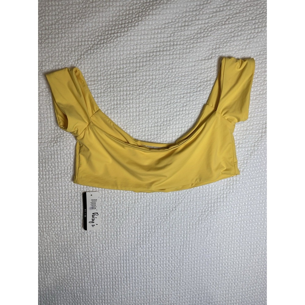 Dippin' Daisy's Yellow Off Shoulder Bikini Top Crisscross Back Size L NWT